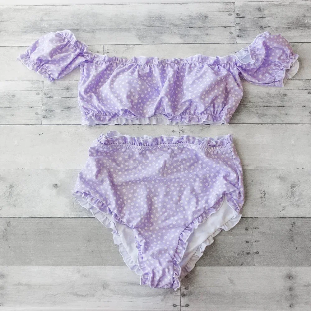 Ruffled Off The Shoulder Floral Print Swimsuit